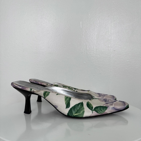 Dolce Gabbana Rose Floral Satin Vintage Kitten Heels Mules Y2k - Picture 3 of 8